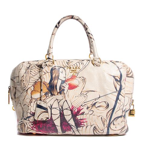 Prada Limited Edition Prugna Cervo Lux Print Fairy Satchel Bag 